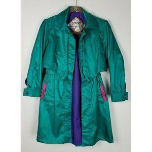 Doren Vintage Sz. 10 Girls Long Pink/Teal/Purple Button Up 90's Jacket